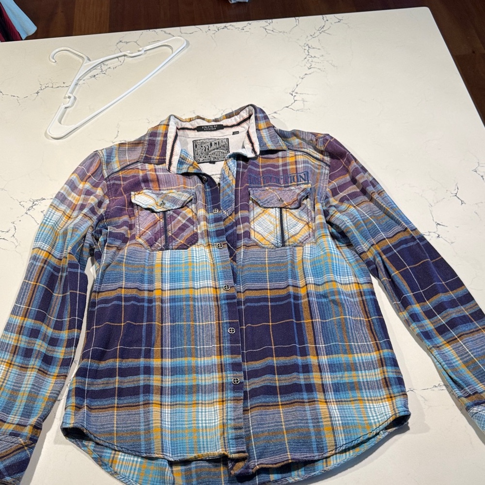 Affliction Plaid Button-Down Shirt in Blue, Purple & Yellow